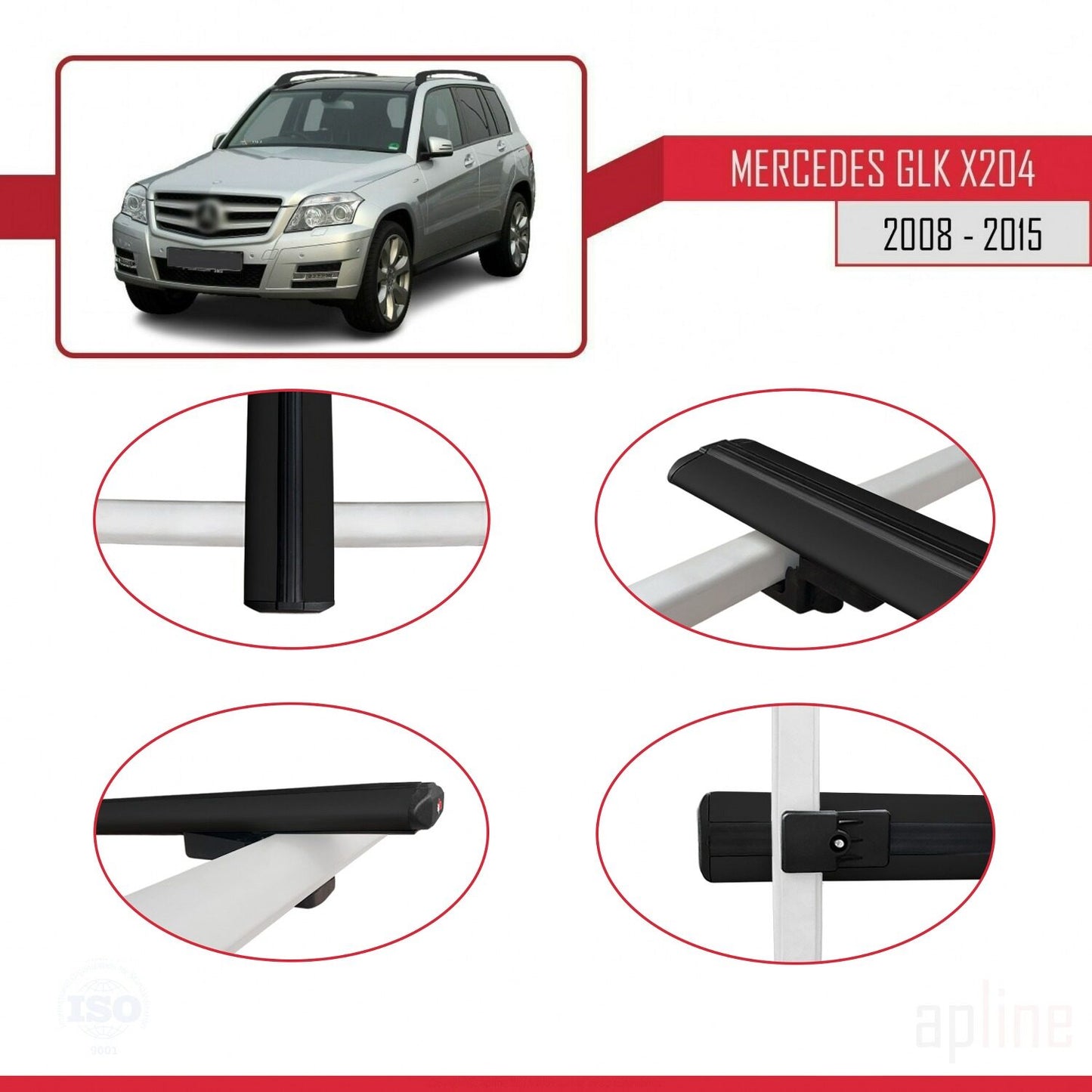 Compatible avec Mercedes Classe GLK (X204) 2008-2015 BASIC Model Barres de Toit Railing Porte-Bagages de Voiture Noir Aluminium 2 Barres