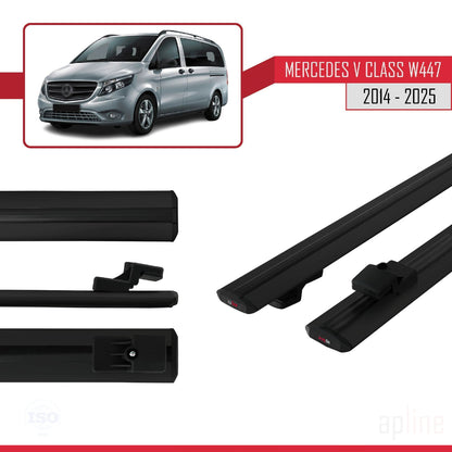 Compatible avec Mercedes Classe V 3 (W447) 2014-2025 BASIC Model Barres de Toit Railing Porte-Bagages de Voiture Noir Aluminium 2 Barres