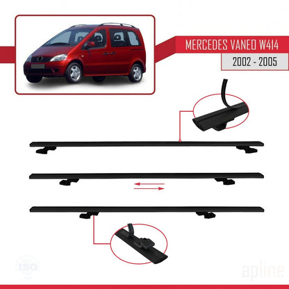 Compatible avec Mercedes Vaneo (W414) 2002-2005 BASIC Model Barres de Toit Railing Porte-Bagages de Voiture Noir Aluminium 3 Barres