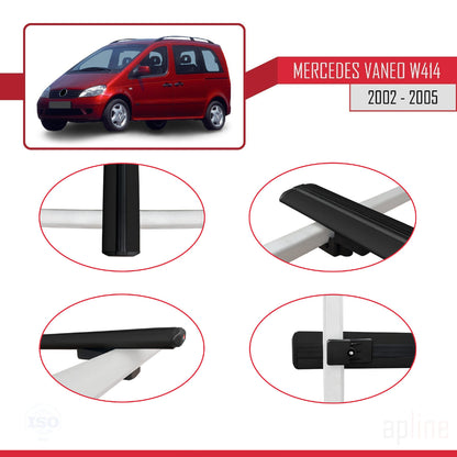 Compatible avec Mercedes Vaneo (W414) 2002-2005 BASIC Model Barres de Toit Railing Porte-Bagages de Voiture Noir Aluminium 4 Barres