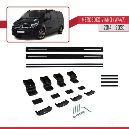 Compatible avec Mercedes Viano 3 (W447) 2014-2025 BASIC Model Barres de Toit Railing Porte-Bagages de Voiture Noir Aluminium 2 Barres