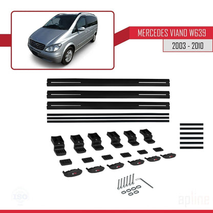 Compatible avec Mercedes Viano 2 (W639) Pre-Facelift 2003-2010 BASIC Model Barres de Toit Railing Porte-Bagages de Voiture Noir Aluminium 3 Barres