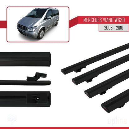 Compatible avec Mercedes Viano 2 (W639) Pre-Facelift 2003-2010 BASIC Model Barres de Toit Railing Porte-Bagages de Voiture Noir Aluminium 4 Barres