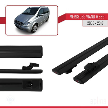 Compatible avec Mercedes Viano 2 (W639) Pre-Facelift 2003-2010 BASIC Model Barres de Toit Railing Porte-Bagages de Voiture Noir Aluminium 2 Barres