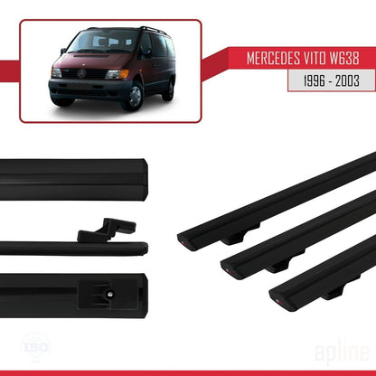 Compatible avec Mercedes Vito (W638) 1996-2003 BASIC Model Barres de Toit Railing Porte-Bagages de Voiture Noir Aluminium 3 Barres