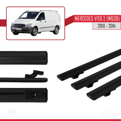 Compatible with Mercedes Vito 2 (W639) Post-Facelift 2010-2014 BASIC Model Car Roof Rack Cross Bar Black Aluminium 3 Bars