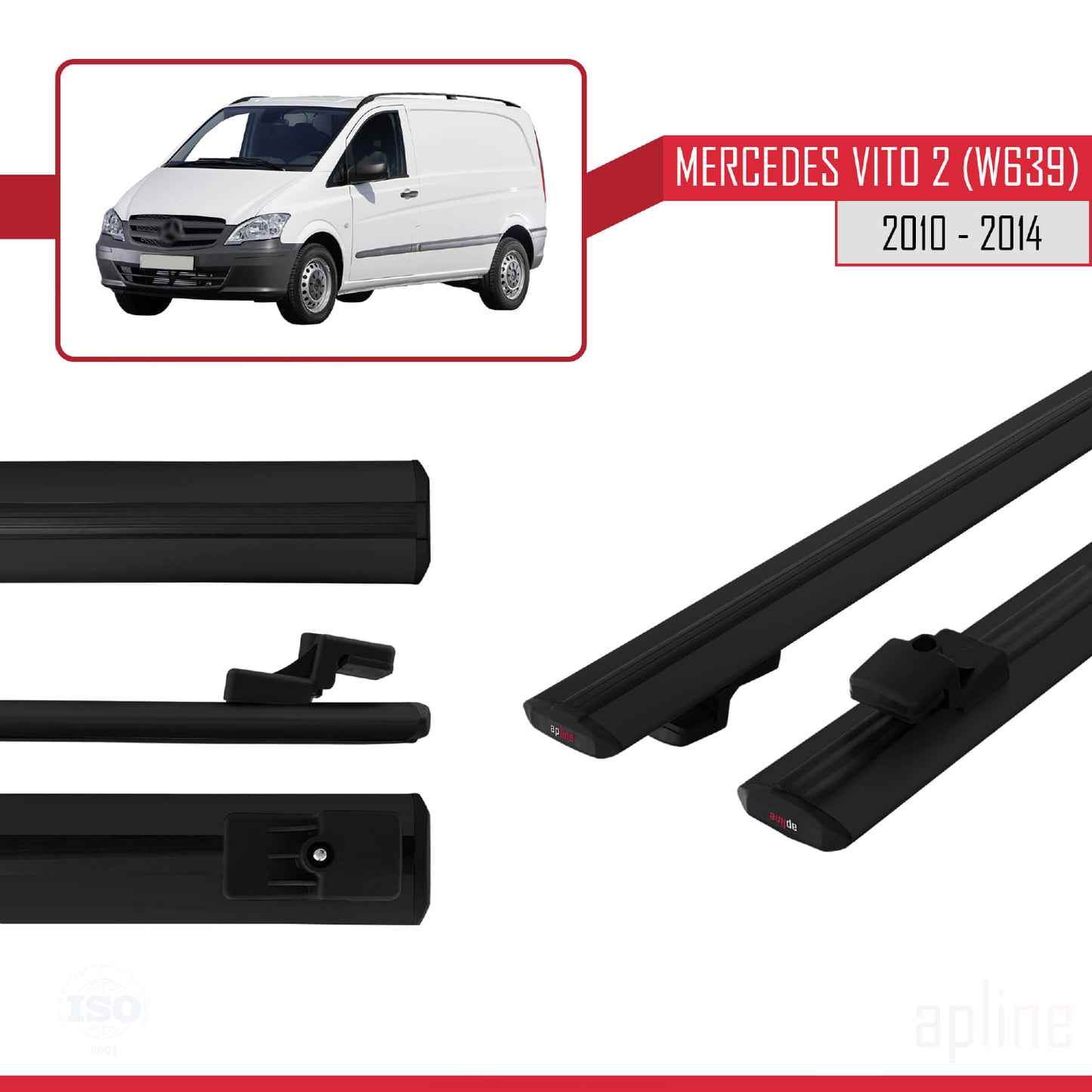 Compatibile con Mercedes Vito 2 (W639) Post-Facelift 2010-2014 BASIC Model Barre Tetto Portapacchi Auto Barre Portatutto Nero Alluminio 2 Barre