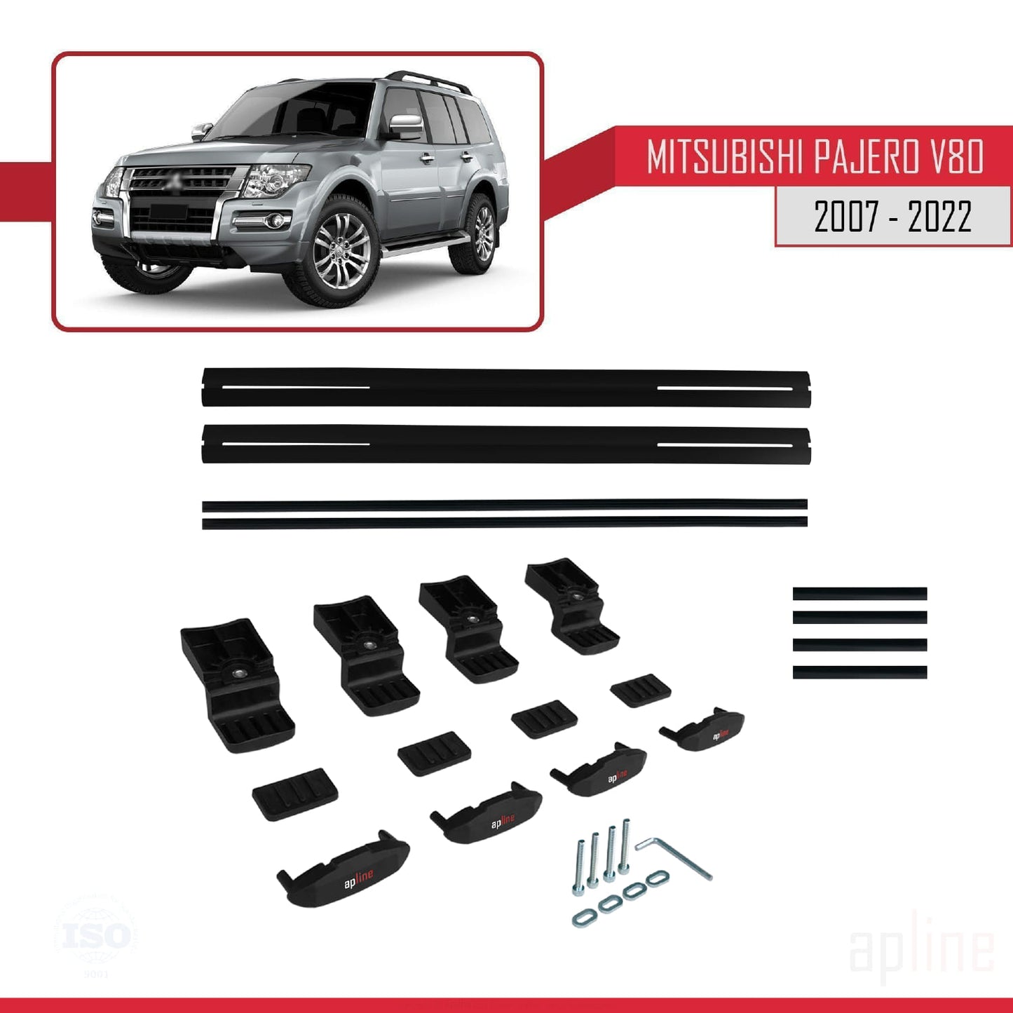 Compatible with Mitsubishi Pajero (V80) 2007-2022 BASIC Model Car Roof Rack Cross Bar Black Aluminium 2 Bars