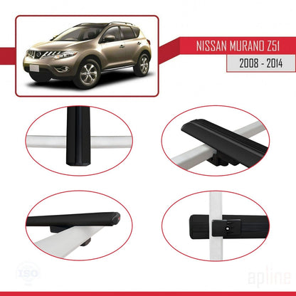 Compatible avec Nissan Murano 2 (Z51) 2008-2014 BASIC Model Barres de Toit Railing Porte-Bagages de Voiture Noir Aluminium 3 Barres