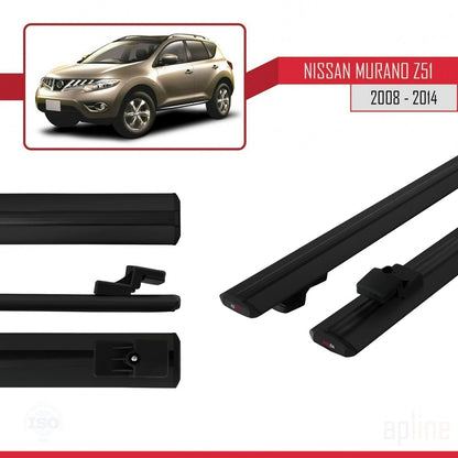 Compatible with Nissan Murano 2 (Z51) 2008-2014 BASIC Model Car Roof Rack Cross Bar Black Aluminium 2 Bars