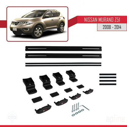 Compatible with Nissan Murano 2 (Z51) 2008-2014 BASIC Model Car Roof Rack Cross Bar Black Aluminium 2 Bars