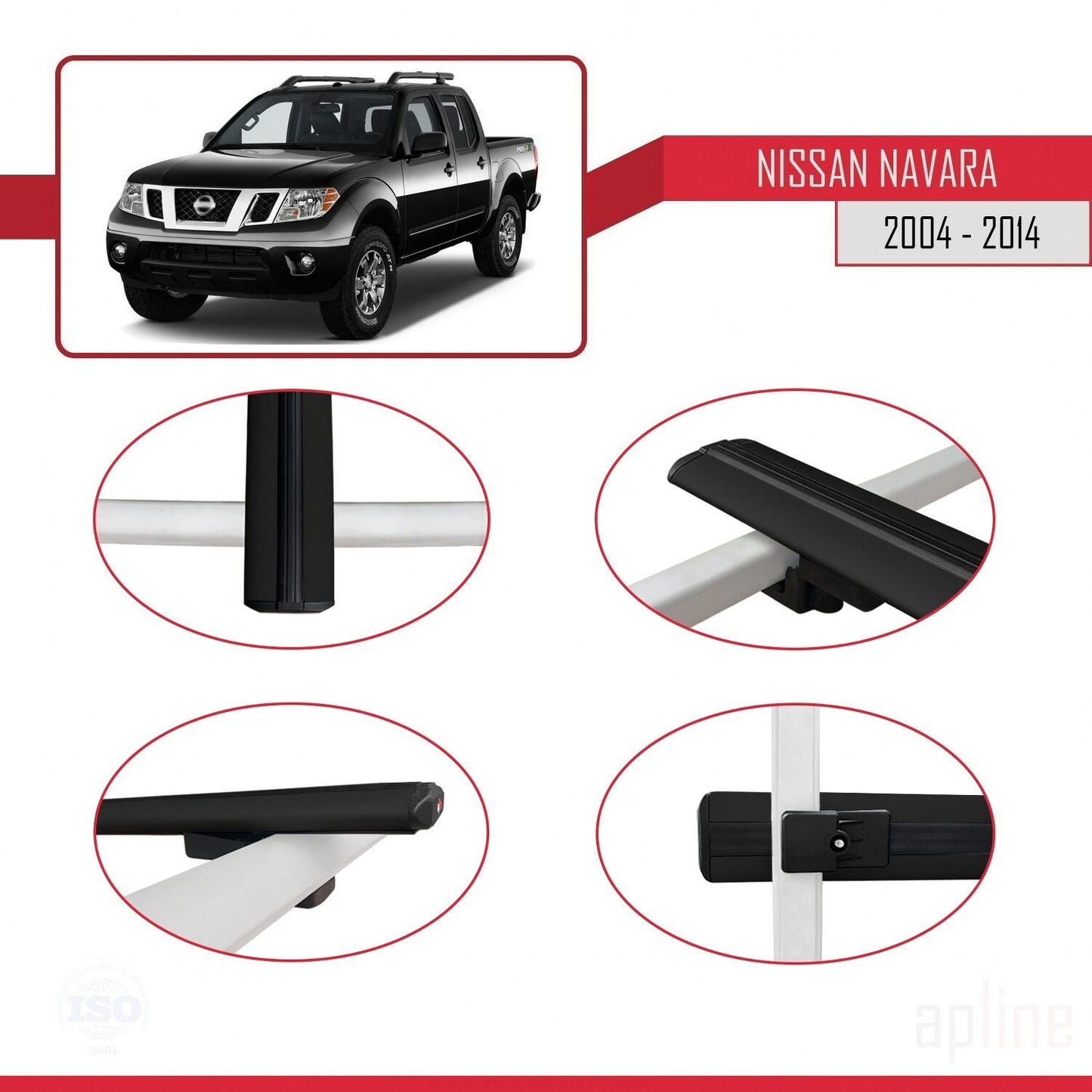 Compatible avec Nissan Navara 3 (D40) 2005-2014 BASIC Model Barres de Toit Railing Porte-Bagages de Voiture Noir Aluminium 3 Barres