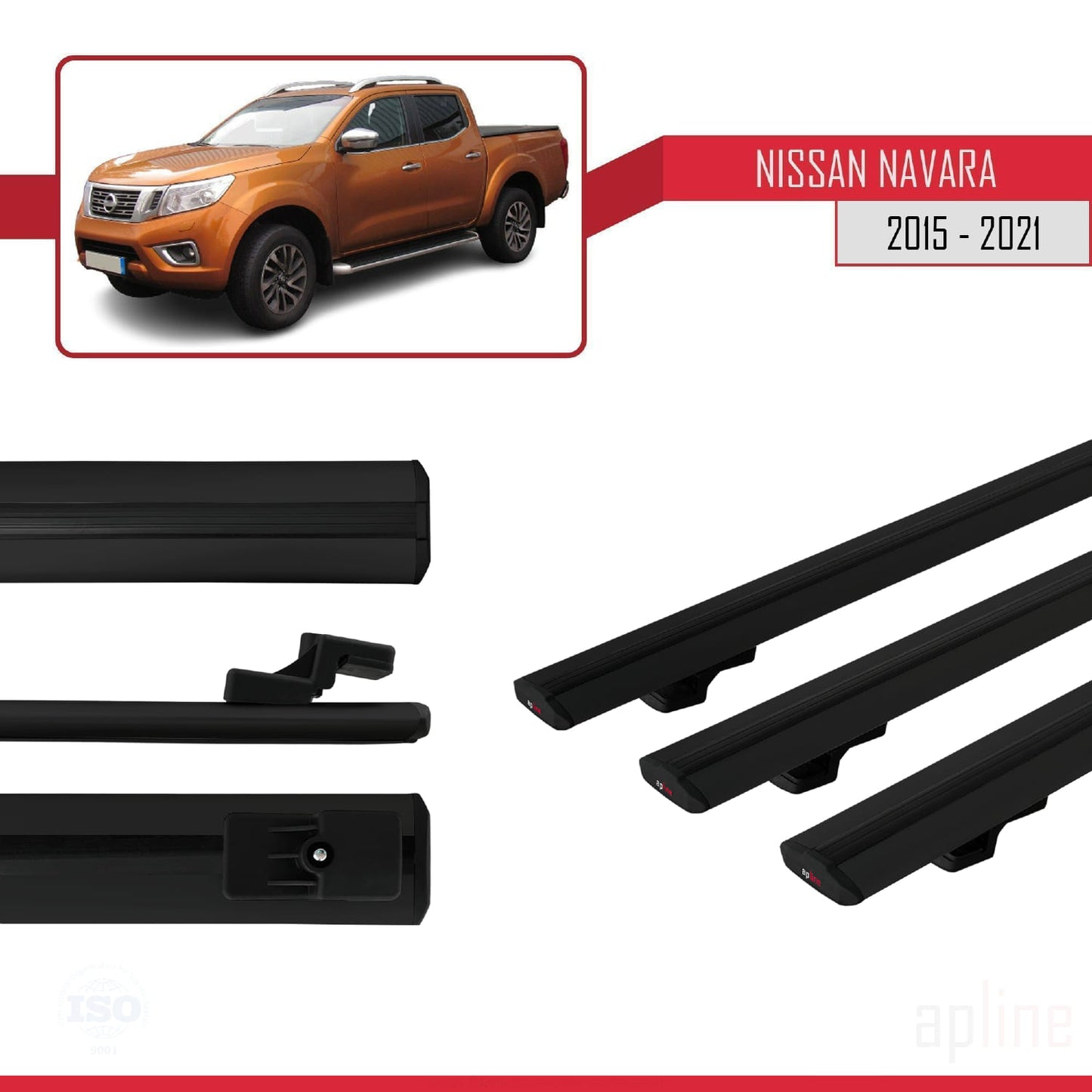 Compatible avec Nissan Navara 4 (D23) 2015-2021 BASIC Model Barres de Toit Railing Porte-Bagages de Voiture Noir Aluminium 3 Barres