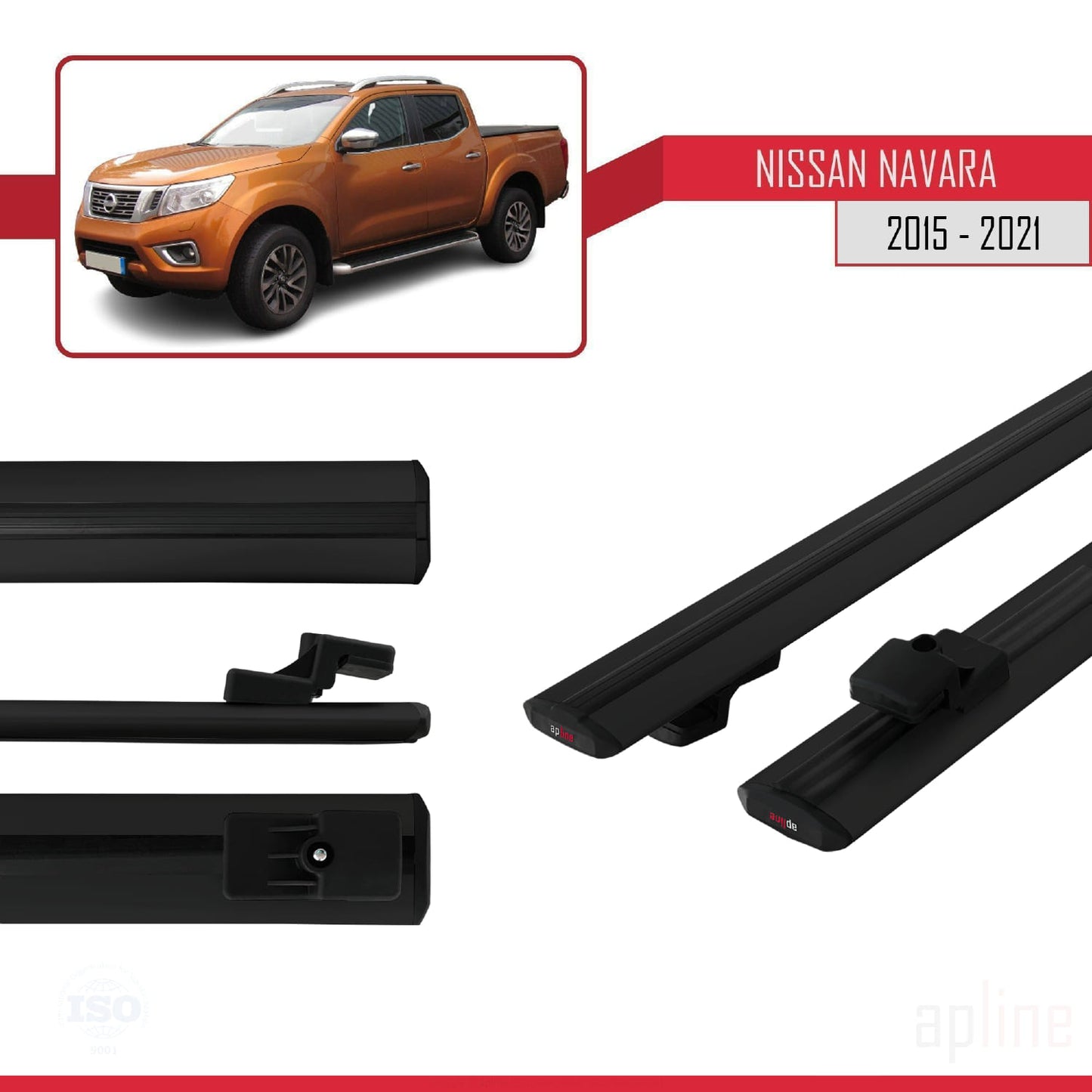 Compatible avec Nissan Navara 4 (D23) 2015-2021 BASIC Model Barres de Toit Railing Porte-Bagages de Voiture Noir Aluminium 2 Barres