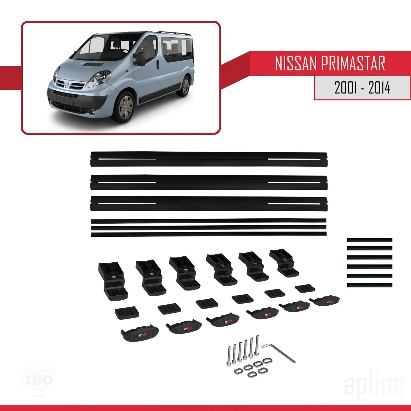 Compatible avec Nissan Primastar 2001-2014 BASIC Model Barres de Toit Railing Porte-Bagages de Voiture Noir Aluminium 3 Barres