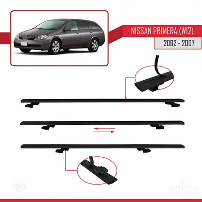 Compatible avec Nissan Primera 3 (W12) Traveller 2002-2007 BASIC Model Barres de Toit Railing Porte-Bagages de Voiture Noir Aluminium 3 Barres