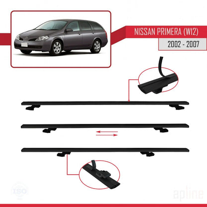 Compatible avec Nissan Primera 3 (W12) Traveller 2002-2007 BASIC Model Barres de Toit Railing Porte-Bagages de Voiture Noir Aluminium 2 Barres