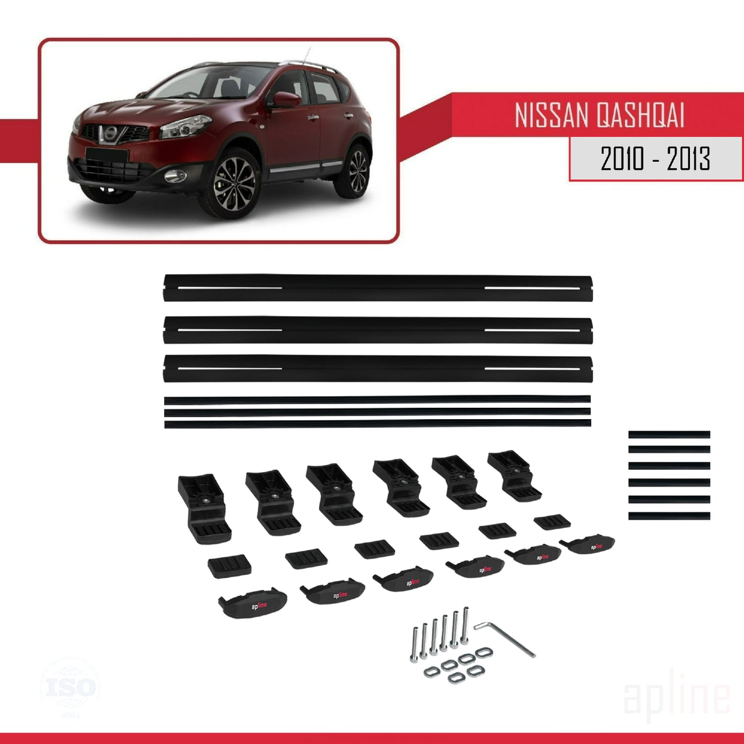 Compatible avec Nissan Qashqai (J10) Post-Facelift 2010-2013 BASIC Model Barres de Toit Railing Porte-Bagages de Voiture Noir Aluminium 3 Barres