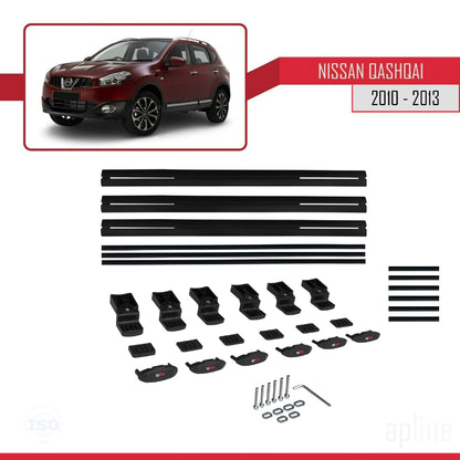 Compatible avec Nissan Qashqai (J10) Post-Facelift 2010-2013 BASIC Model Barres de Toit Railing Porte-Bagages de Voiture Noir Aluminium 3 Barres