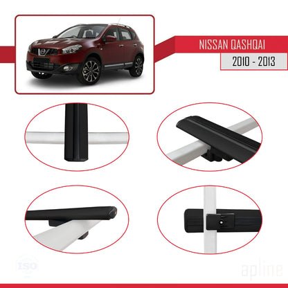 Compatible avec Nissan Qashqai (J10) Post-Facelift 2010-2013 BASIC Model Barres de Toit Railing Porte-Bagages de Voiture Noir Aluminium 3 Barres