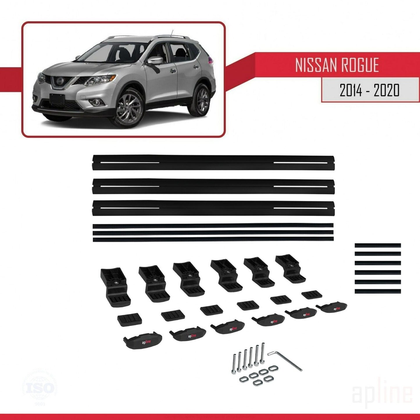 Compatible avec Nissan Rogue 2 (T32) 2014-2020 BASIC Model Barres de Toit Railing Porte-Bagages de Voiture Noir Aluminium 3 Barres