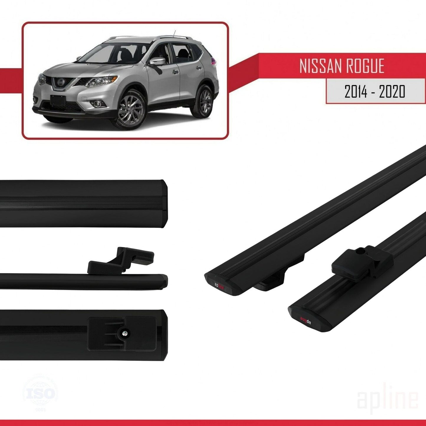 Compatibile con Nissan Rogue 2 (T32) 2014-2020 BASIC Model Barre Tetto Portapacchi Auto Barre Portatutto Nero Alluminio 2 Barre