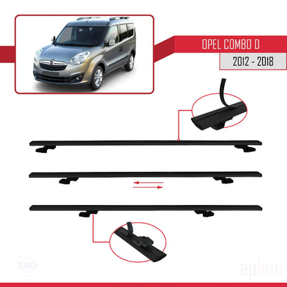 Compatible avec Opel Combo D 2012-2018 BASIC Model Barres de Toit Railing Porte-Bagages de Voiture Noir Aluminium 3 Barres