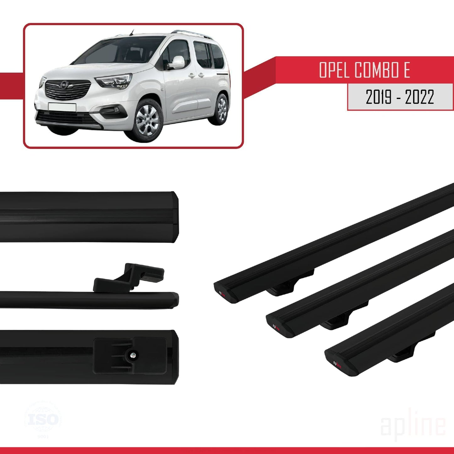 Compatible with Opel Combo E Life 2019-2022 BASIC Model Car Roof Rack Cross Bar Black Aluminium 3 Bars