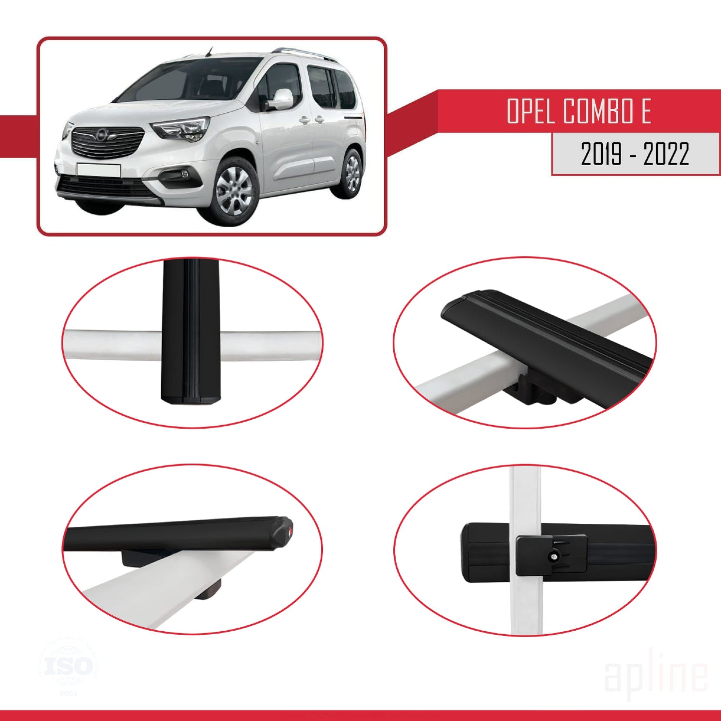 Compatible with Opel Combo E Life 2019-2022 BASIC Model Car Roof Rack Cross Bar Black Aluminium 3 Bars