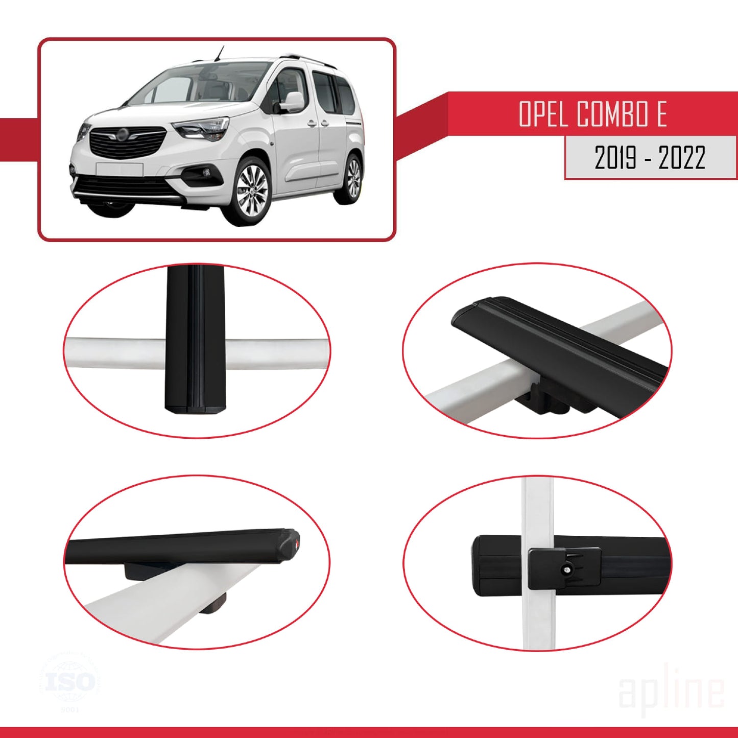 Compatible with Opel Combo E Life 2019-2022 BASIC Model Car Roof Rack Cross Bar Black Aluminium 4 Bars