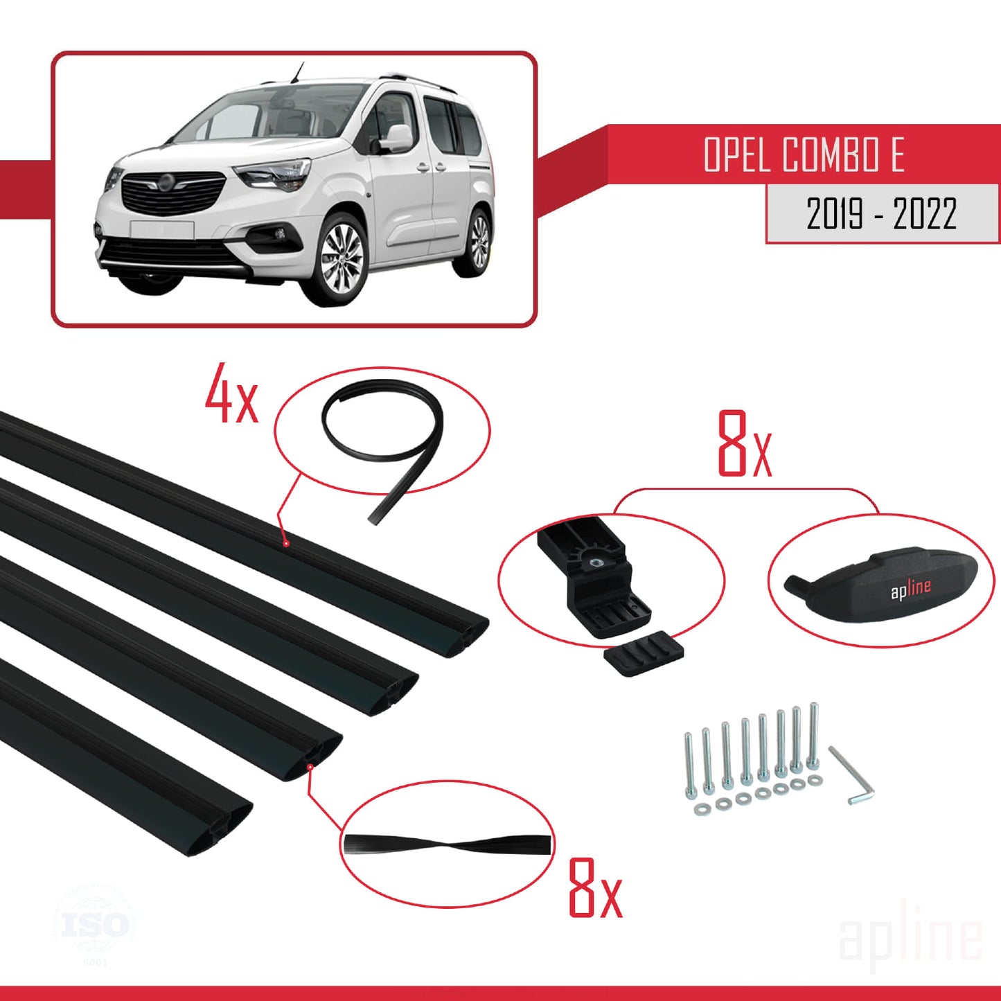 Compatible with Opel Combo E Life 2019-2022 BASIC Model Car Roof Rack Cross Bar Black Aluminium 4 Bars