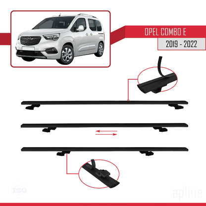 Compatible with Opel Combo E Life 2019-2022 BASIC Model Car Roof Rack Cross Bar Black Aluminium 2 Bars