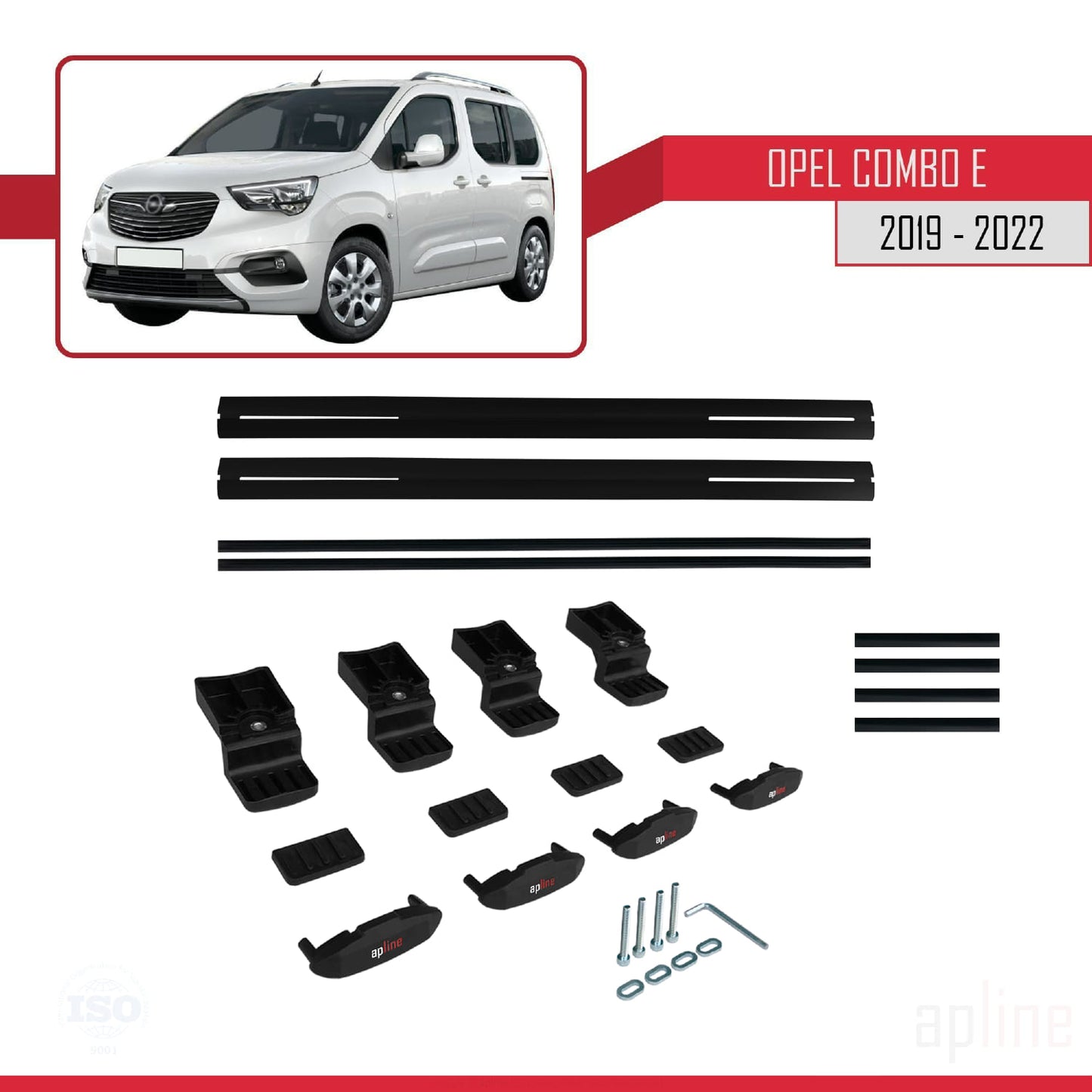 Compatible with Opel Combo E Life 2019-2022 BASIC Model Car Roof Rack Cross Bar Black Aluminium 2 Bars