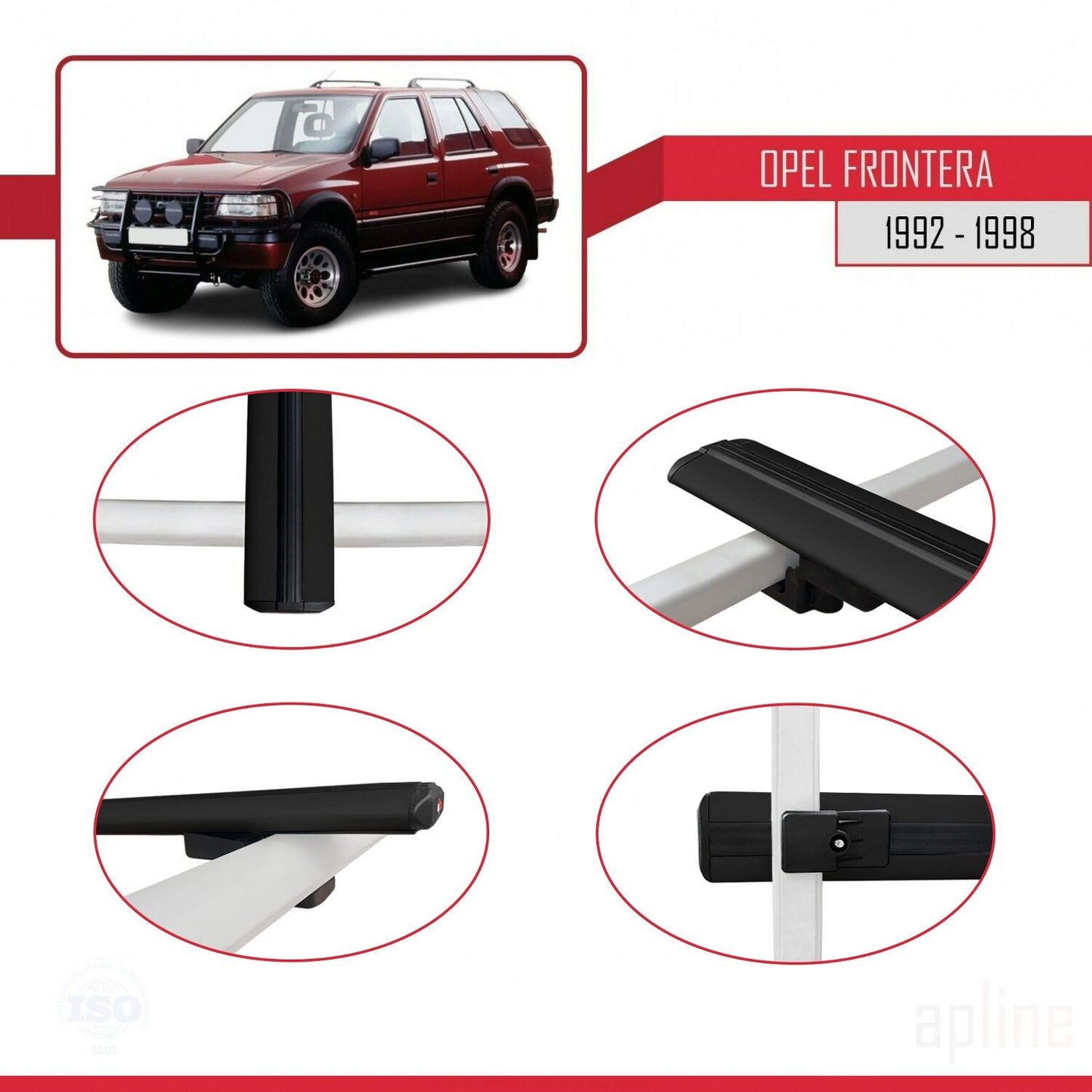 Compatibile con Opel Frontera 1992-1998 BASIC Model Barre Tetto Portapacchi Auto Barre Portatutto Nero Alluminio 2 Barre