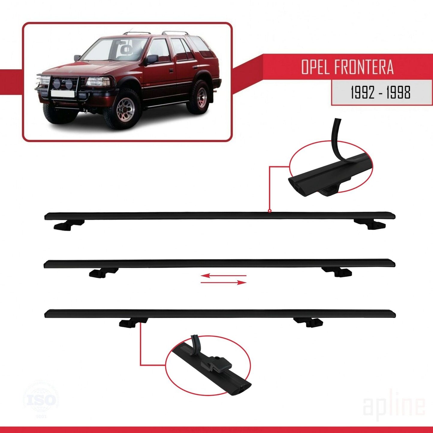 Compatibile con Opel Frontera 1992-1998 BASIC Model Barre Tetto Portapacchi Auto Barre Portatutto Nero Alluminio 2 Barre