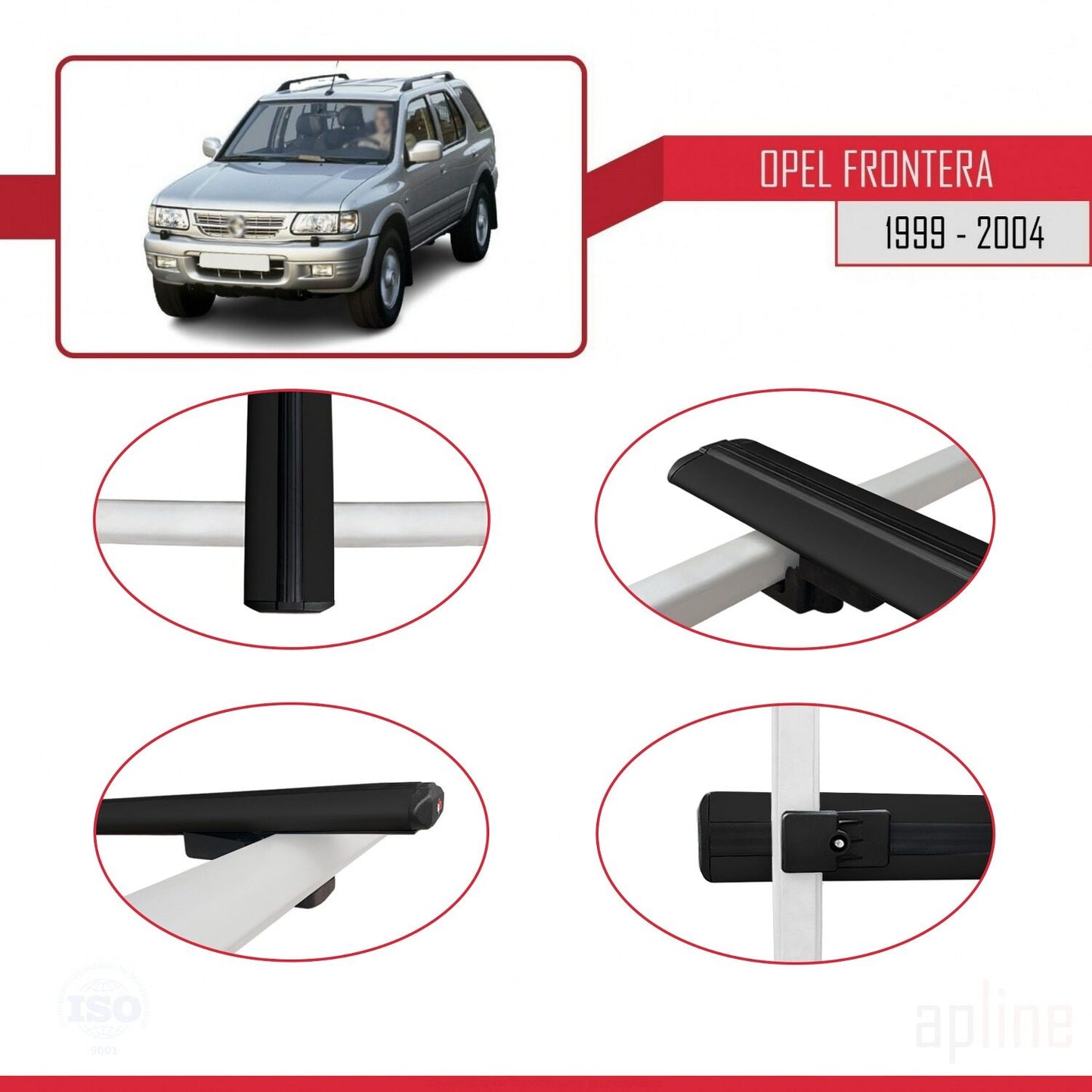 Compatibile con Opel Frontera 2 1999-2004 BASIC Model Barre Tetto Portapacchi Auto Barre Portatutto Nero Alluminio 3 Barre
