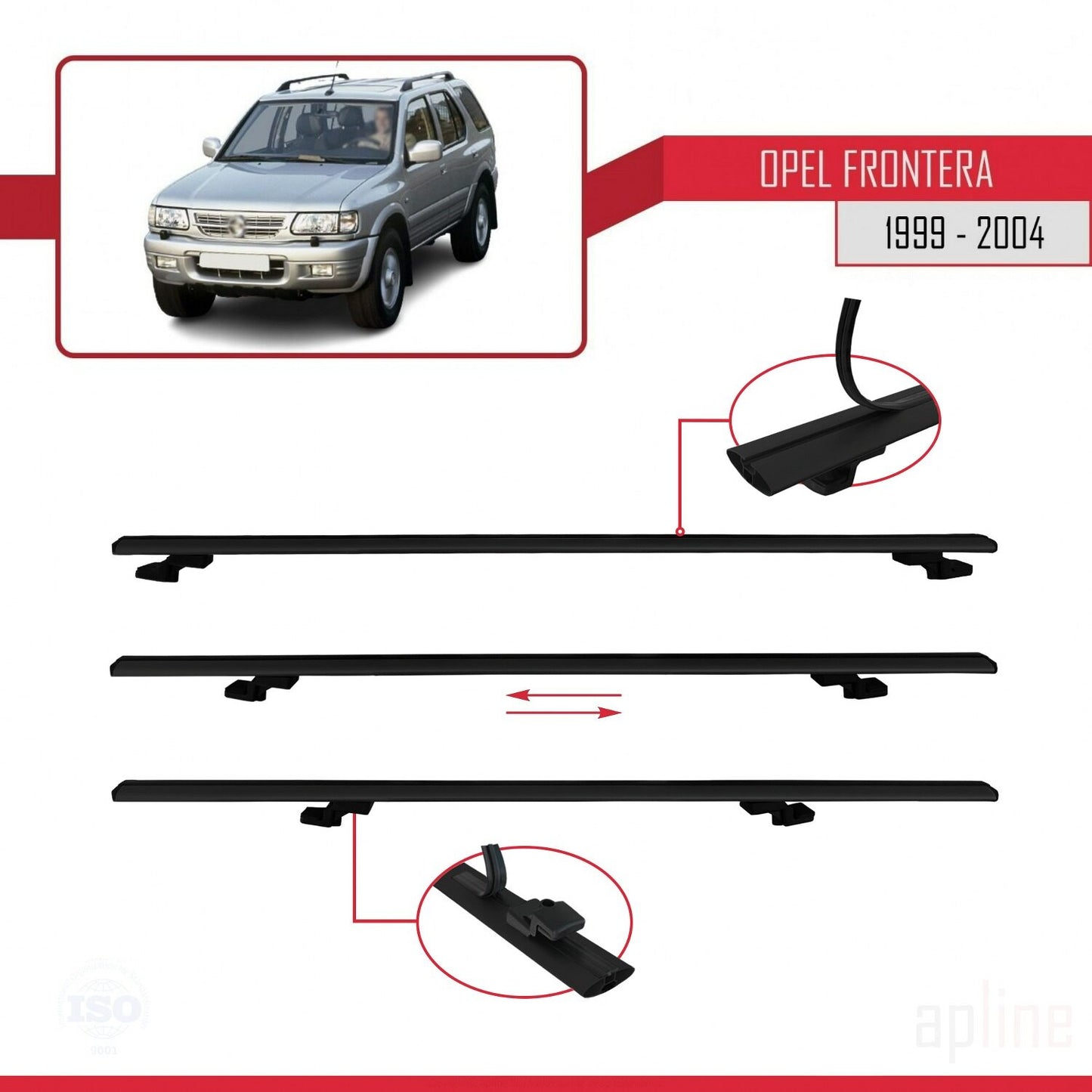 Compatibile con Opel Frontera 2 1999-2004 BASIC Model Barre Tetto Portapacchi Auto Barre Portatutto Nero Alluminio 2 Barre