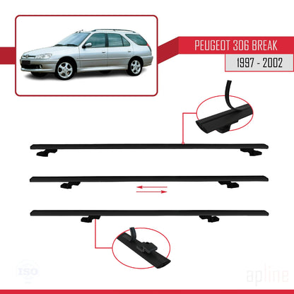 Compatible with Peugeot 306 SW 1997-2002 BASIC Model Car Roof Rack Cross Bar Black Aluminium 3 Bars