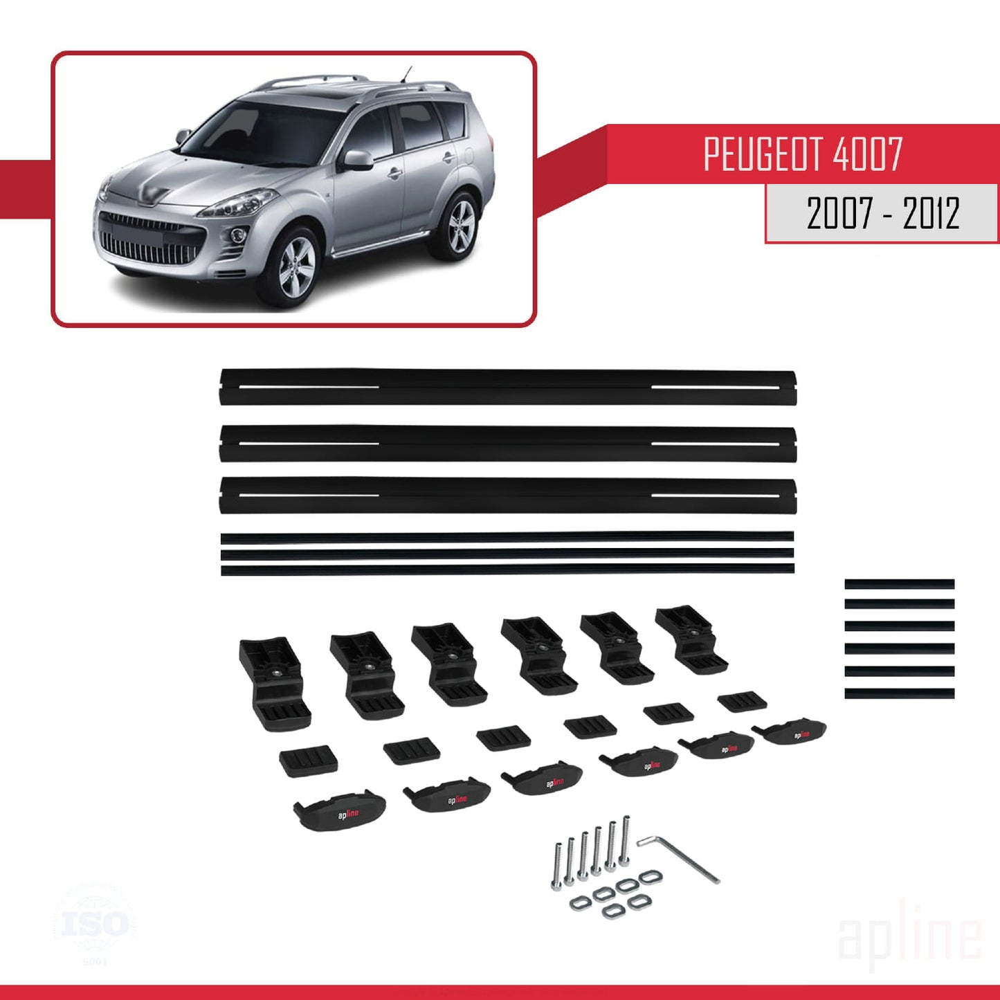 Compatibile con Peugeot 4007 2007-2012 BASIC Model Barre Tetto Portapacchi Auto Barre Portatutto Nero Alluminio 3 Barre