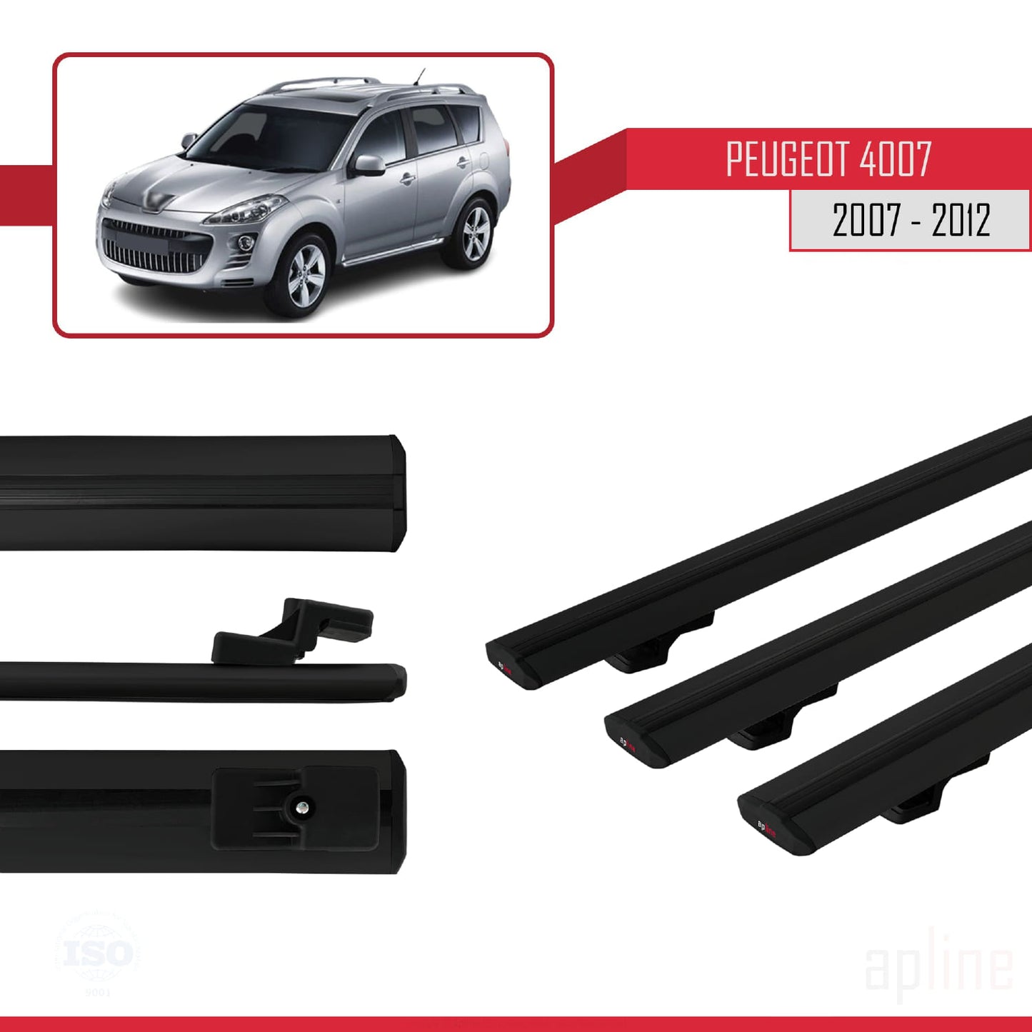 Compatibile con Peugeot 4007 2007-2012 BASIC Model Barre Tetto Portapacchi Auto Barre Portatutto Nero Alluminio 3 Barre