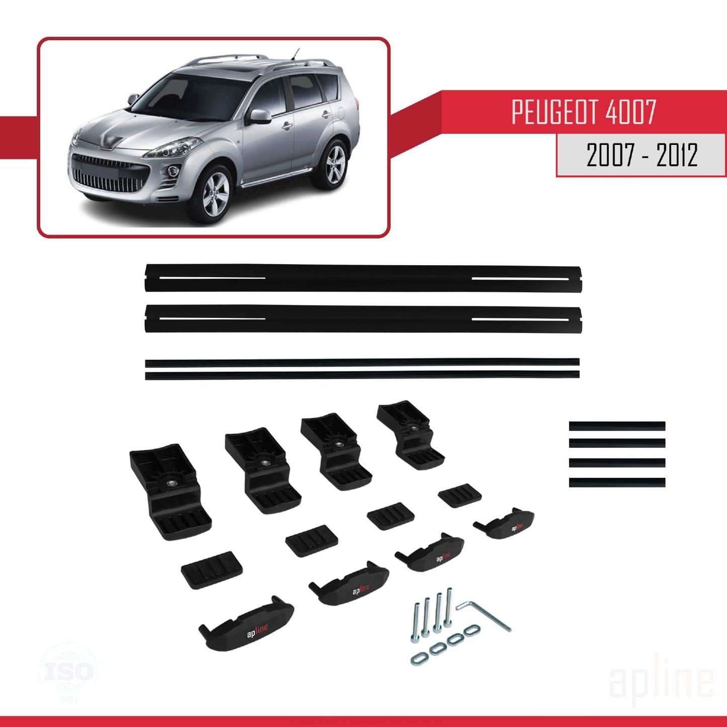 Compatibile con Peugeot 4007 2007-2012 BASIC Model Barre Tetto Portapacchi Auto Barre Portatutto Nero Alluminio 2 Barre