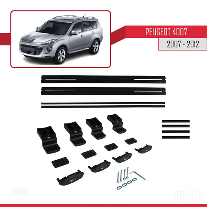 Compatibile con Peugeot 4007 2007-2012 BASIC Model Barre Tetto Portapacchi Auto Barre Portatutto Nero Alluminio 2 Barre