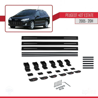 Compatible with Peugeot 407 SW 2005-2011 BASIC Model Car Roof Rack Cross Bar Black Aluminium 3 Bars