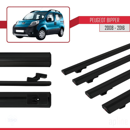Compatible with Peugeot Bipper 2008-2017 BASIC Model Car Roof Rack Cross Bar Black Aluminium 4 Bars