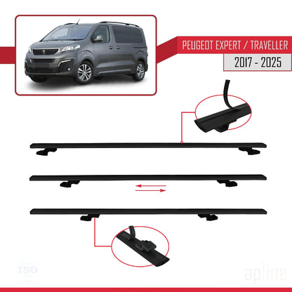 Compatible with Peugeot Expert 3 Traveller 2017-2025 BASIC Model Car Roof Rack Cross Bar Black Aluminium 3 Bars
