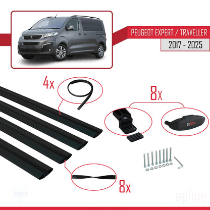Compatible with Peugeot Expert 3 Traveller 2017-2025 BASIC Model Car Roof Rack Cross Bar Black Aluminium 4 Bars