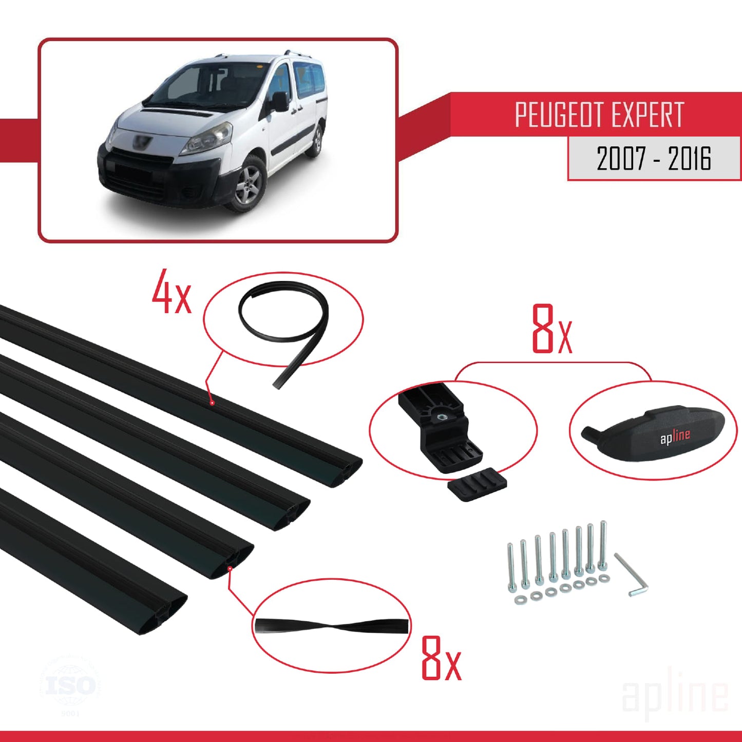 Compatible avec Peugeot Expert 2 2007-2016 BASIC Model Barres de Toit Railing Porte-Bagages de Voiture Noir Aluminium 4 Barres