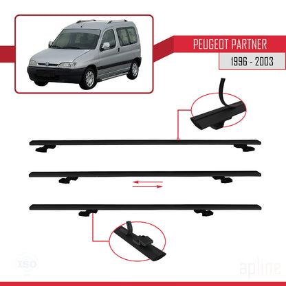 Compatible avec Peugeot Partner Pre-Facelift 1996-2003 BASIC Model Barres de Toit Railing Porte-Bagages de Voiture Noir Aluminium 4 Barres