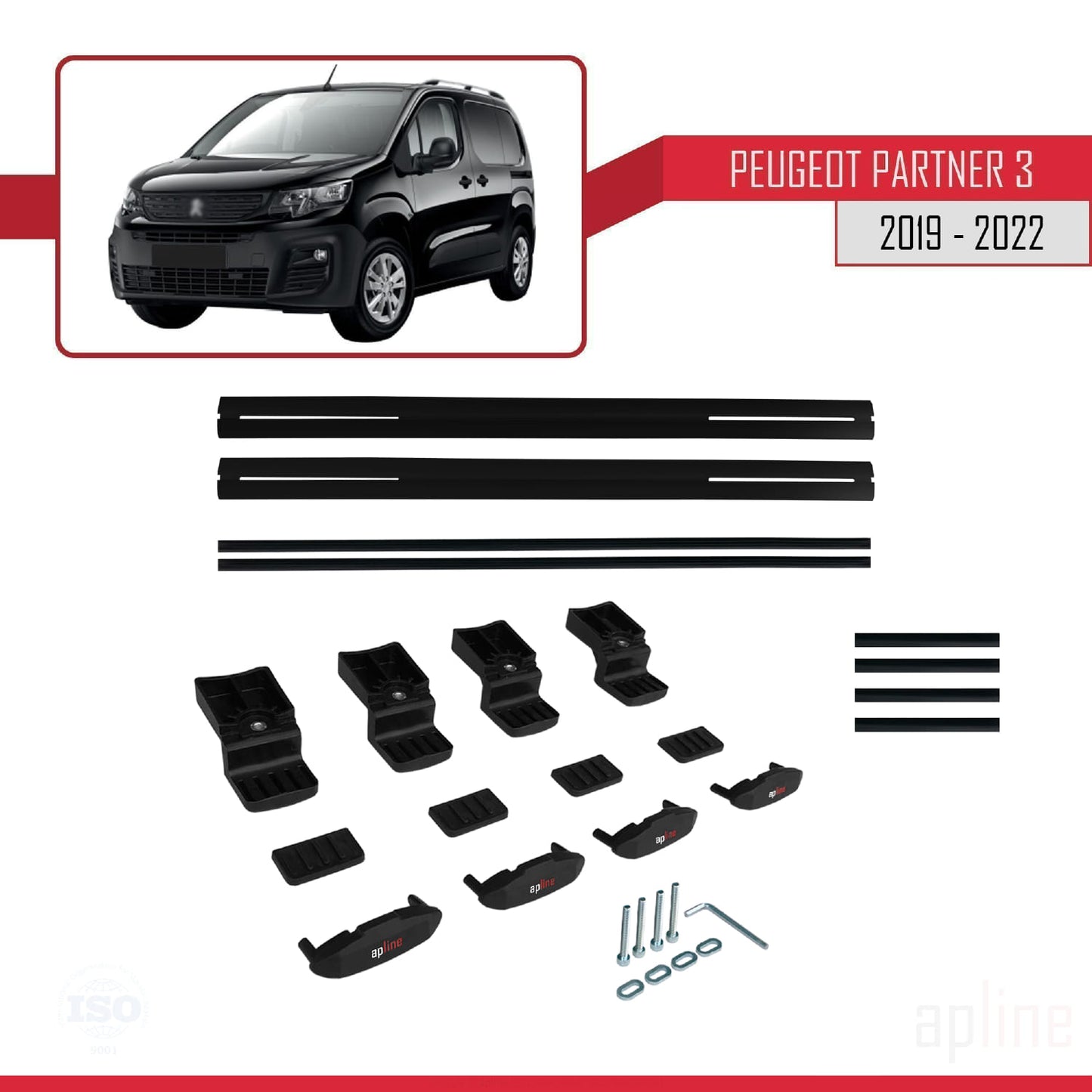 Compatible avec Peugeot Partner 3 2019-2022 BASIC Model Barres de Toit Railing Porte-Bagages de Voiture Noir Aluminium 2 Barres