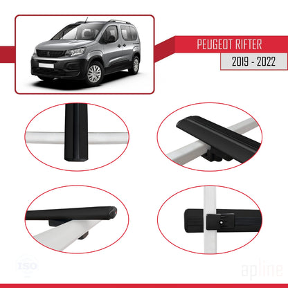 Compatible avec Peugeot Rifter 2019-2022 BASIC Model Barres de Toit Railing Porte-Bagages de Voiture Noir Aluminium 3 Barres